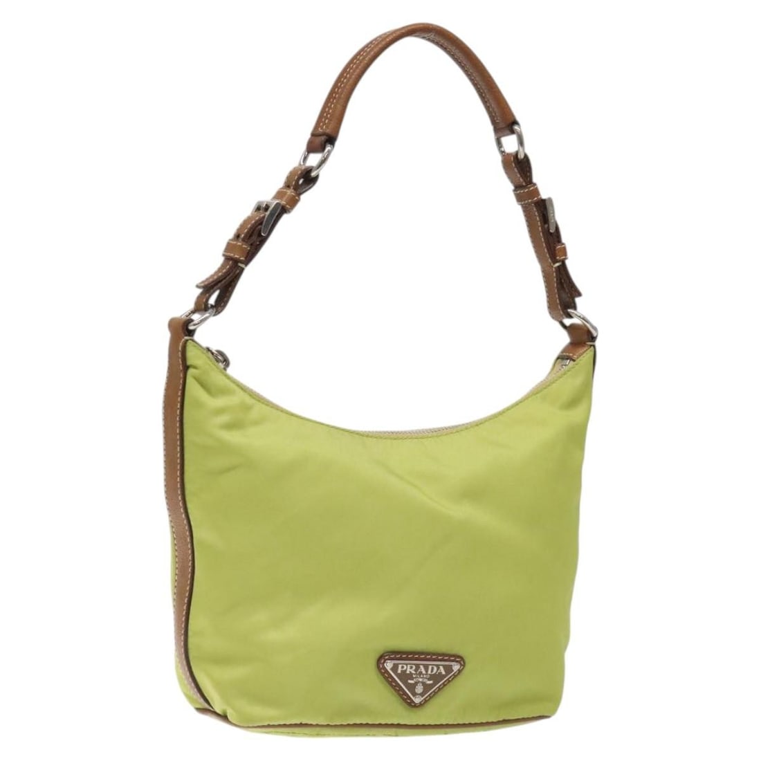 PRADA Silver Light Green Nylon Shoulder Bag Auth 126993V Italy: PRADA Silver Light Green Nylon Shoulder Bag Auth 126993V Italy This PRADA Shoulder Bag is crafted from durable nylon in an elegant silver and light green color combination. With a height of approximat