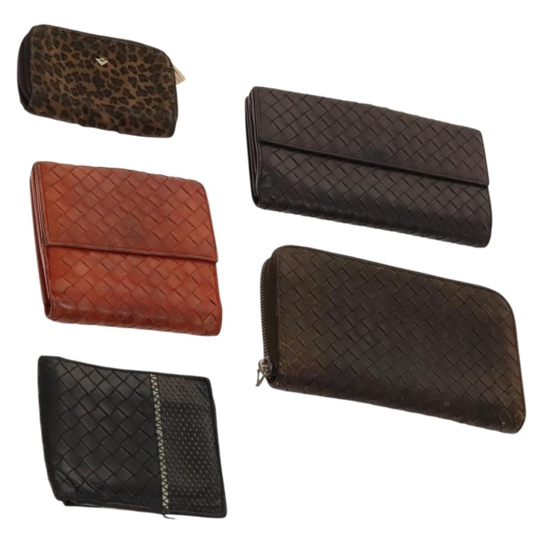 Bottega Veneta Leather Nylon Wallet Set of 5 Brown Black Red Auth (1 of 18)