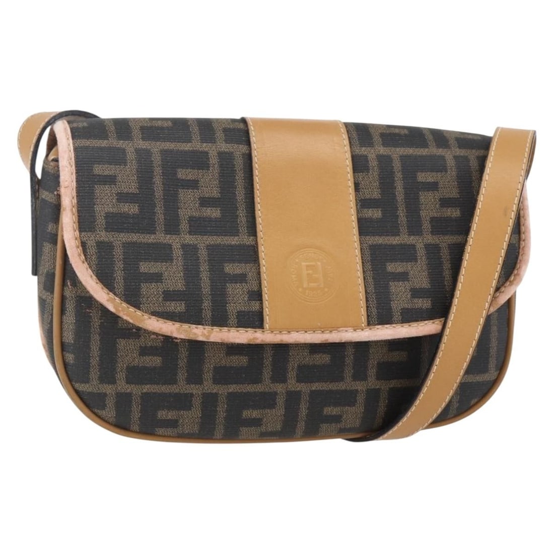 Fendi Zucca Pattern PVC Shoulder Bag Black Brown Gold Italy: Fendi Zucca Pattern PVC Shoulder Bag Black Brown Gold Italy This FENDI Zucca Canvas shoulder bag features a combination of PVC leather and Zucca canvas in black, brown, and gold tones. Designed in Ita