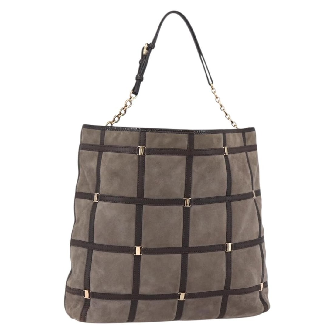 Salvatore Ferragamo Vala Suede Shoulder Bag Brown Gold Italy Auth BA8417: Salvatore Ferragamo Vala Suede Shoulder Bag Brown Gold Italy Auth BA8417 This Salvatore Ferragamo Vala Shoulder Bag is a luxurious accessory crafted from soft suede leather in a rich brown color accen