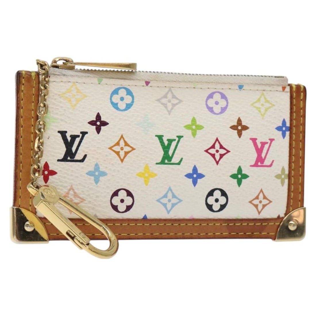 LOUIS VUITTON Monogram Multicolor Coin Purse M92655 White Auth: LOUIS VUITTON Monogram Multicolor Coin Purse M92655 White Auth This authentic Louis Vuitton Monogram Multicolor Pochette Cles Coin Purse, crafted in Spain, features a vibrant white Monogram Multicolor