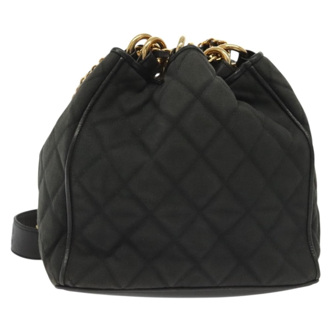 Chanel Black Canvas Matelasse Shoulder Bag Gold CC Hardware Italy: Chanel Black Canvas Matelasse Shoulder Bag Gold CC Hardware Italy This CHANEL Matelasse shoulder bag features a black and gold canvas exterior and is crafted in Italy. The bag is designed with a class