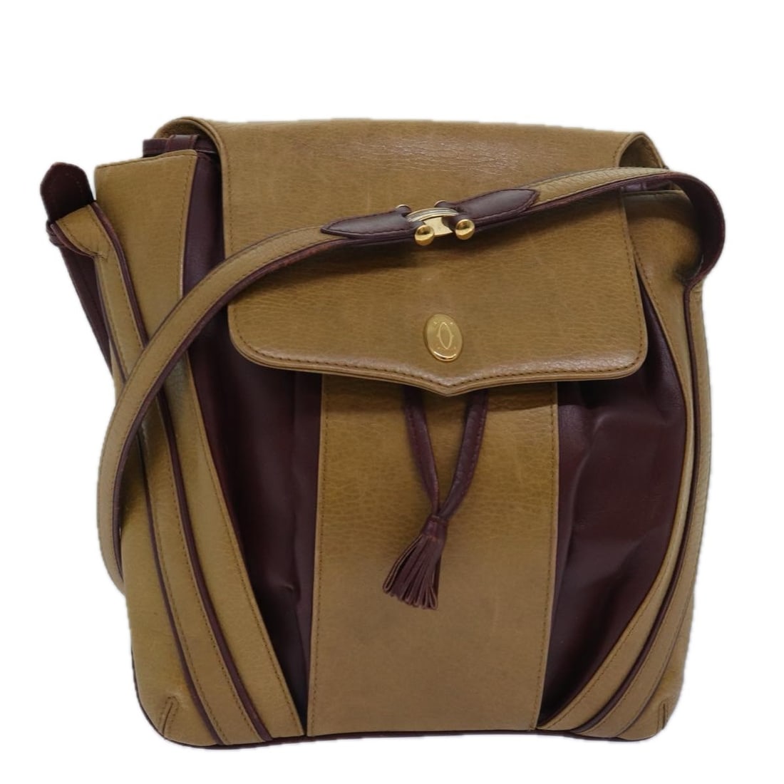 CARTIER Beige Red Leather Shoulder Bag Authentic (1 of 18)