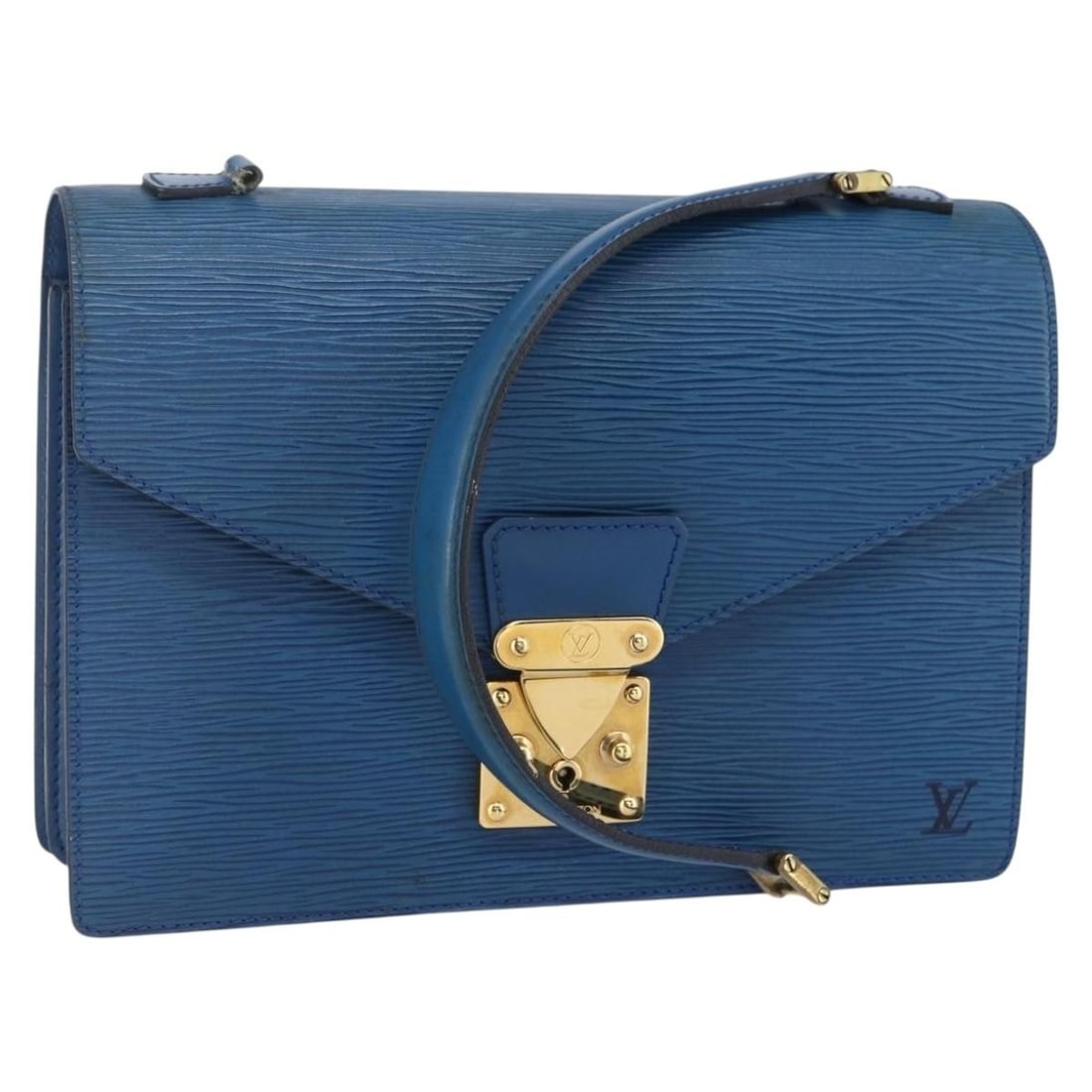 LOUIS VUITTON Epi Concorde Hand Bag Blue M52135 Authentic: LOUIS VUITTON Epi Concorde Hand Bag Blue M52135 Authentic This stunning Louis Vuitton Epi Concorde Hand Bag in a vibrant blue hue is a timeless accessory crafted from durable Epi leather. Made in Fran