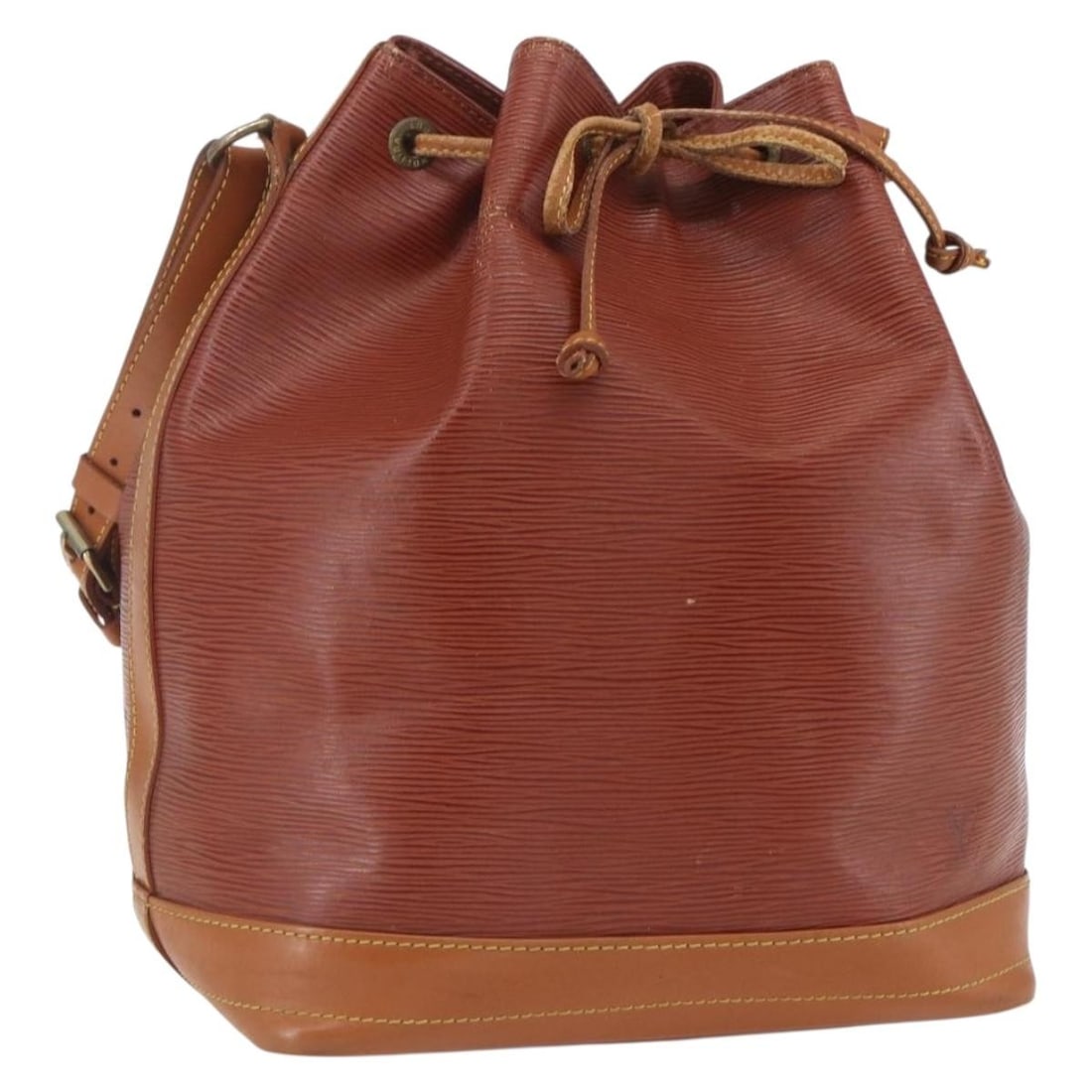 Louis Vuitton Noe Epi Brown Leather Shoulder Bag M44028 France: Louis Vuitton Noe Epi Brown Leather Shoulder Bag M44028 France This Louis Vuitton Epi Noe shoulder bag features a classic brown Epi leather exterior and is crafted in France. The bag has a spacious bu