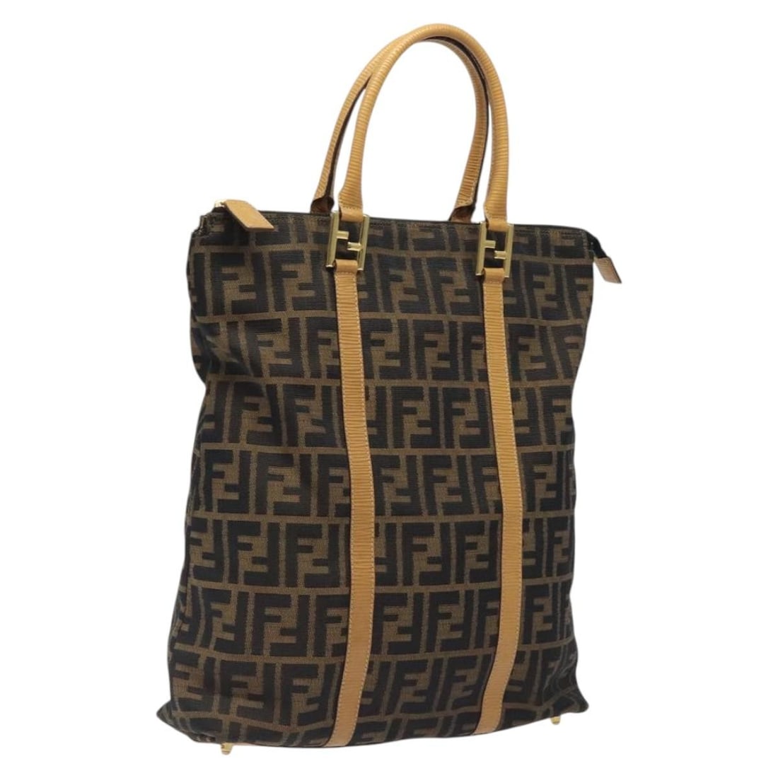 FENDI Zucca Canvas Hand Bag Black Brown Gold Made in Italy: FENDI Zucca Canvas Hand Bag Black Brown Gold Made in Italy This FENDI Zucca Canvas Hand Bag showcases a stylish combination of black, brown, and gold hues, crafted from durable Zucca canvas. The bag i