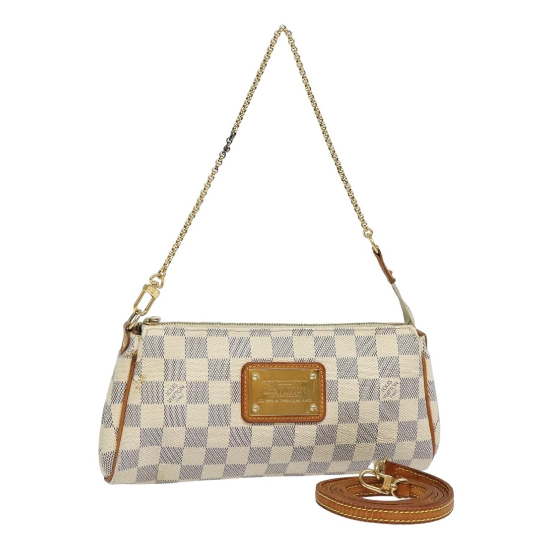 LOUIS VUITTON Damier Azur Eva Shoulder Bag N55214 Auth France: LOUIS VUITTON Damier Azur Eva Shoulder Bag N55214 Auth France This LOUIS VUITTON Damier Azur Eva Shoulder Bag is a stylish 2-way accessory, crafted from durable Damier Azur Canvas. The elegant exterio
