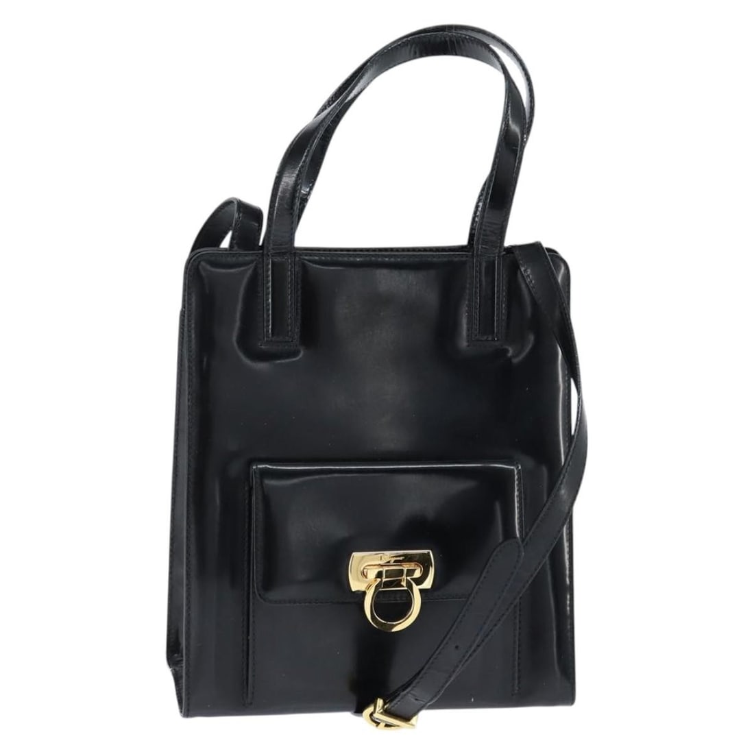 Salvatore Ferragamo Black Gold Gancini Enamel Hand Bag Authentic: Salvatore Ferragamo Black Gold Gancini Enamel Hand Bag Authentic This stylish Salvatore Ferragamo Gancini Hand Bag is a versatile accessory that can be used as a shoulder bag or carried by hand. Craft