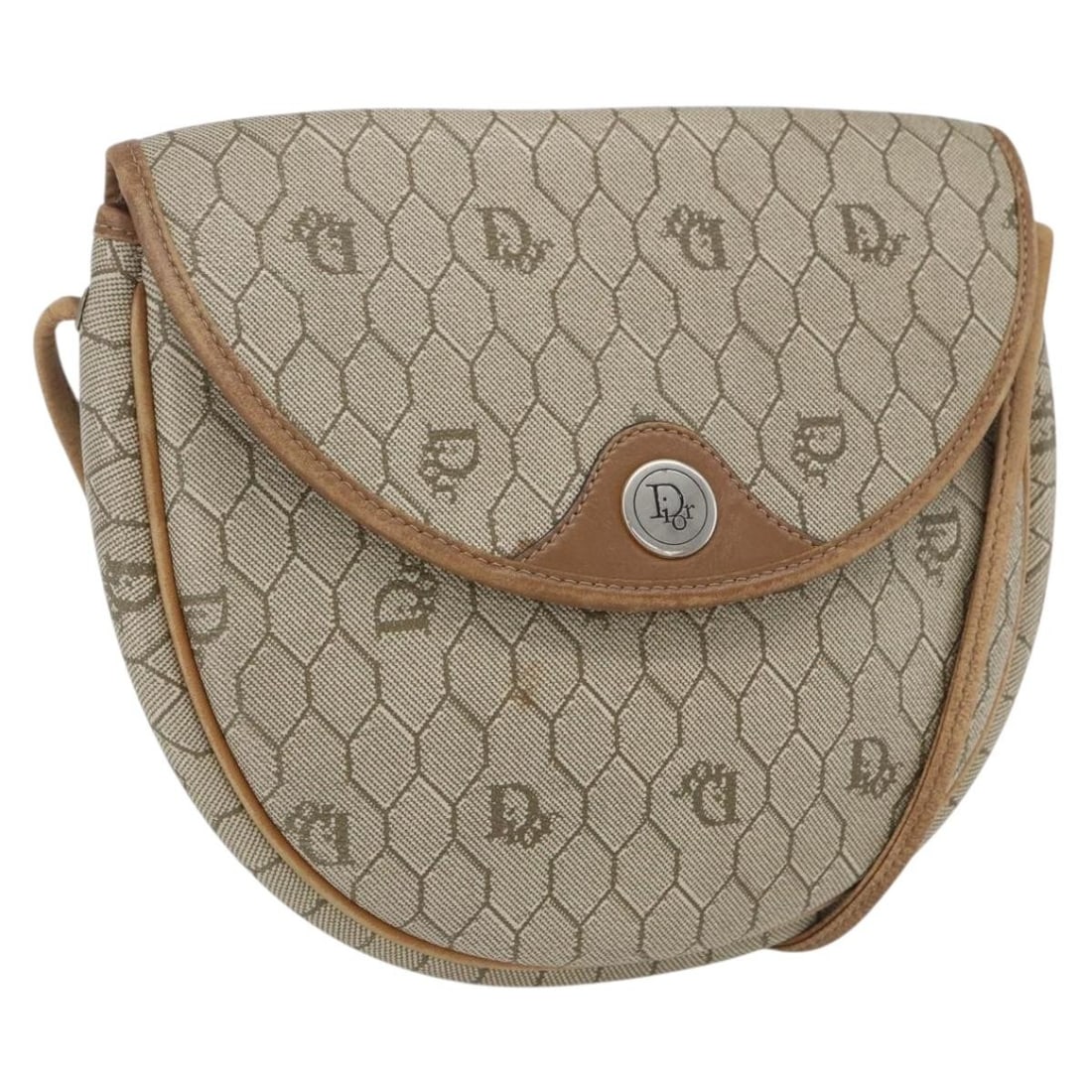 Beige Honeycomb Canvas PVC Christian Dior Shoulder Bag Gold Accents: Beige Honeycomb Canvas PVC Christian Dior Shoulder Bag Gold Accents This Christian Dior shoulder bag features a signature honeycomb canvas design with beige and gold tones. The exterior is crafted fro
