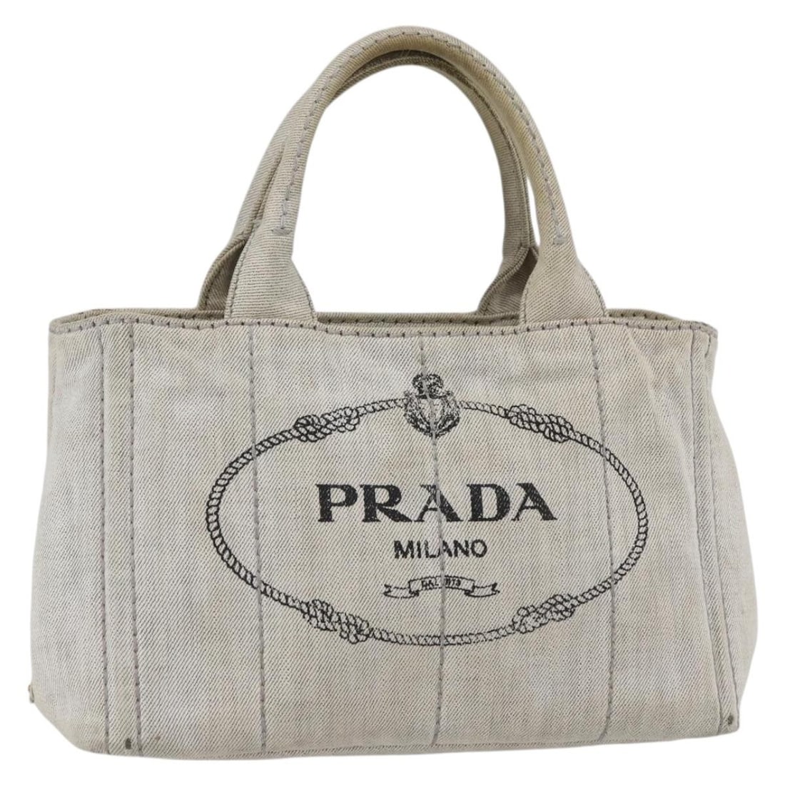PRADA Canapa PM Gray Gold Canvas Hand Bag Italy Auth 150536 (1 of 18)