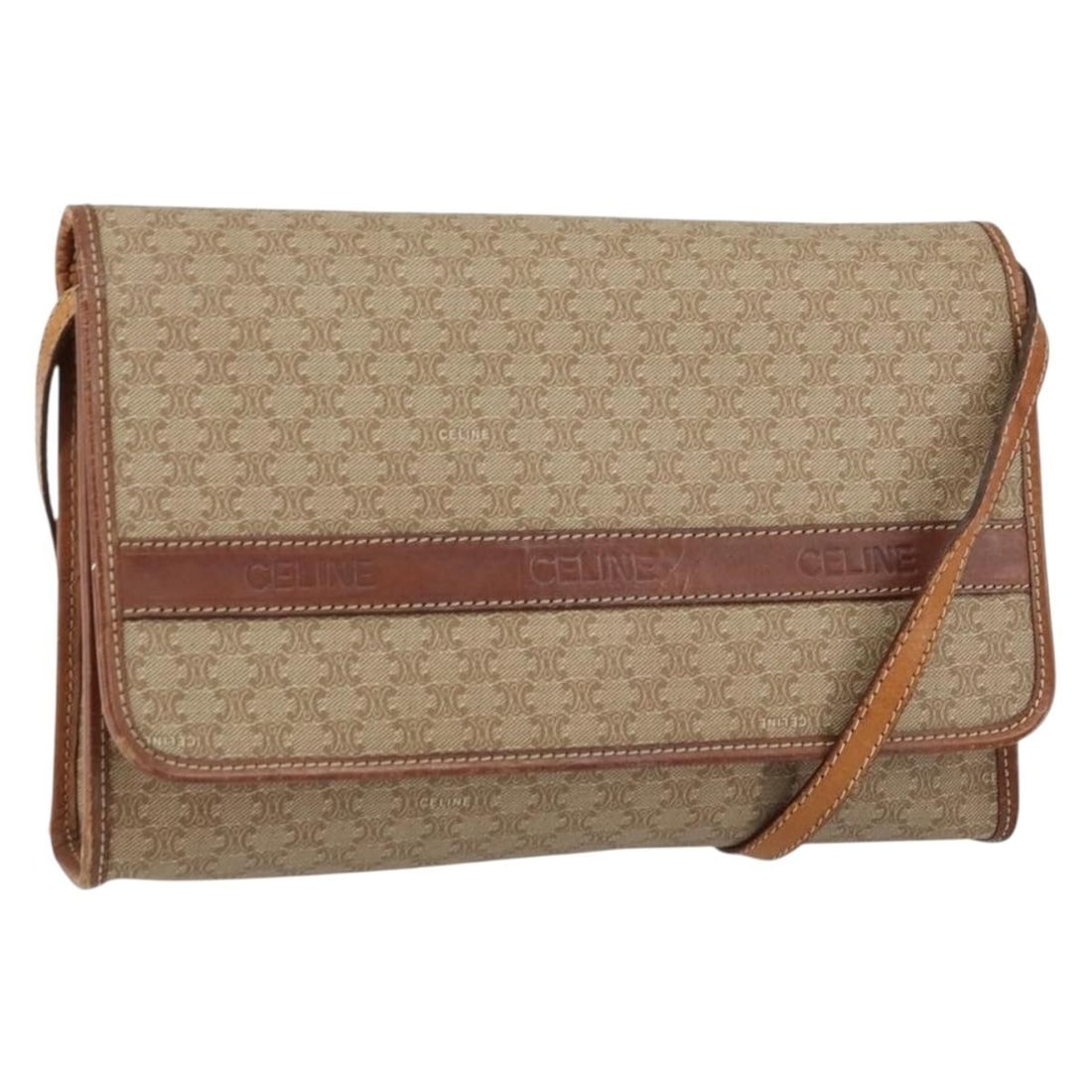 CELINE Beige PVC Macadam Canvas Shoulder Bag Authentic Italy: CELINE Beige PVC Macadam Canvas Shoulder Bag Authentic Italy This CELINE Macadam Canvas Shoulder Bag is a stylish accessory crafted from PVC leather with a beige finish. Designed for practicality, it