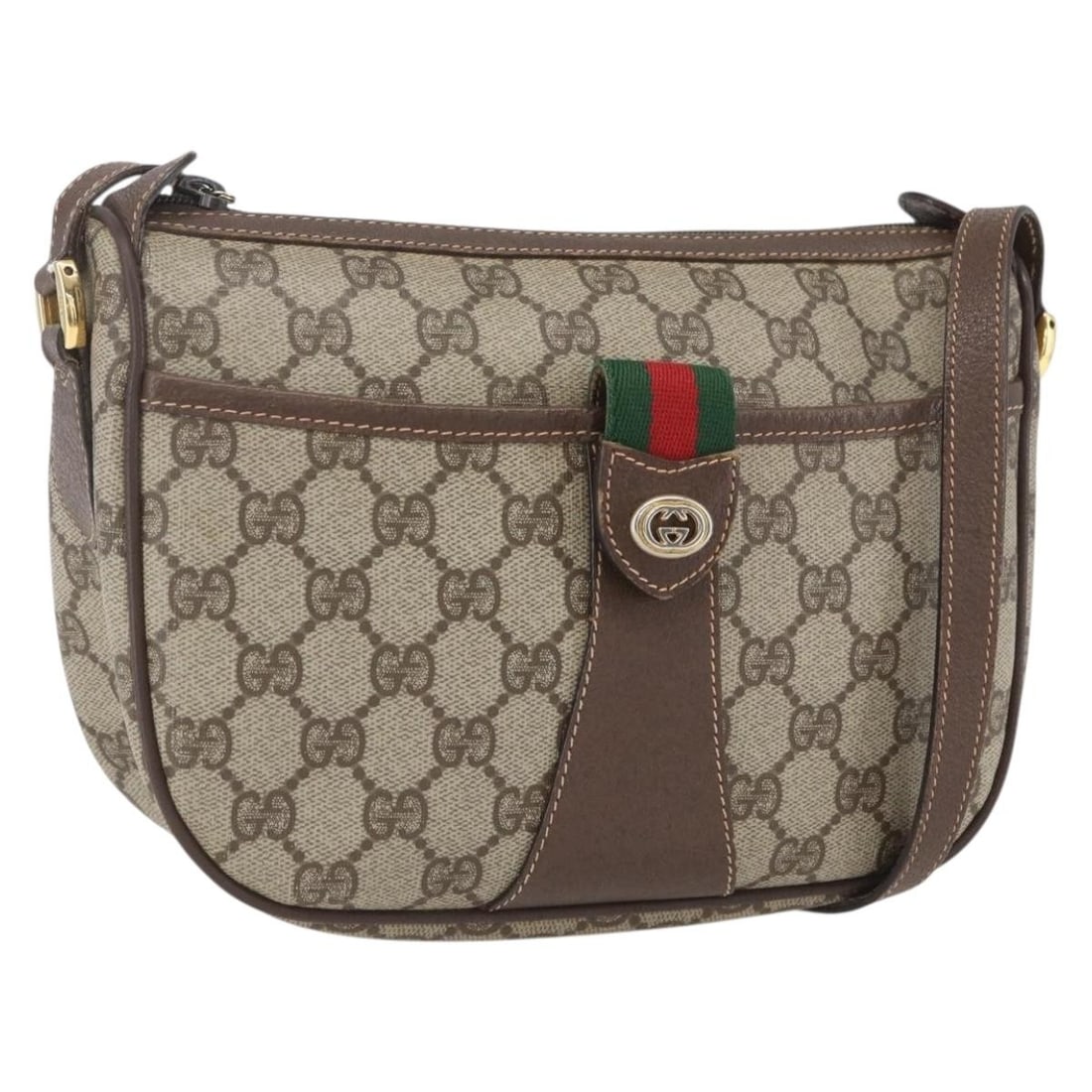 Gucci Sherry Line GG Supreme Beige Shoulder Bag PVC Leather 89 02 032: Gucci Sherry Line GG Supreme Beige Shoulder Bag PVC Leather 89 02 032 This is a Gucci GG Supreme Web Sherry Line shoulder bag crafted from beige and gold PVC leather with GG canvas. The bag features a