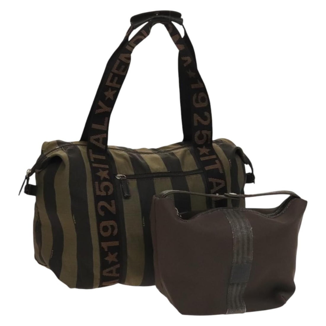 FENDI Black Brown Nylon Hand Bag Set Authentic: FENDI Black Brown Nylon Hand Bag Set Authentic This Fendi Pecan Hand Bag showcases a stylish blend of black and brown nylon canvas, making it a versatile accessory for any outfit. The bag features a c