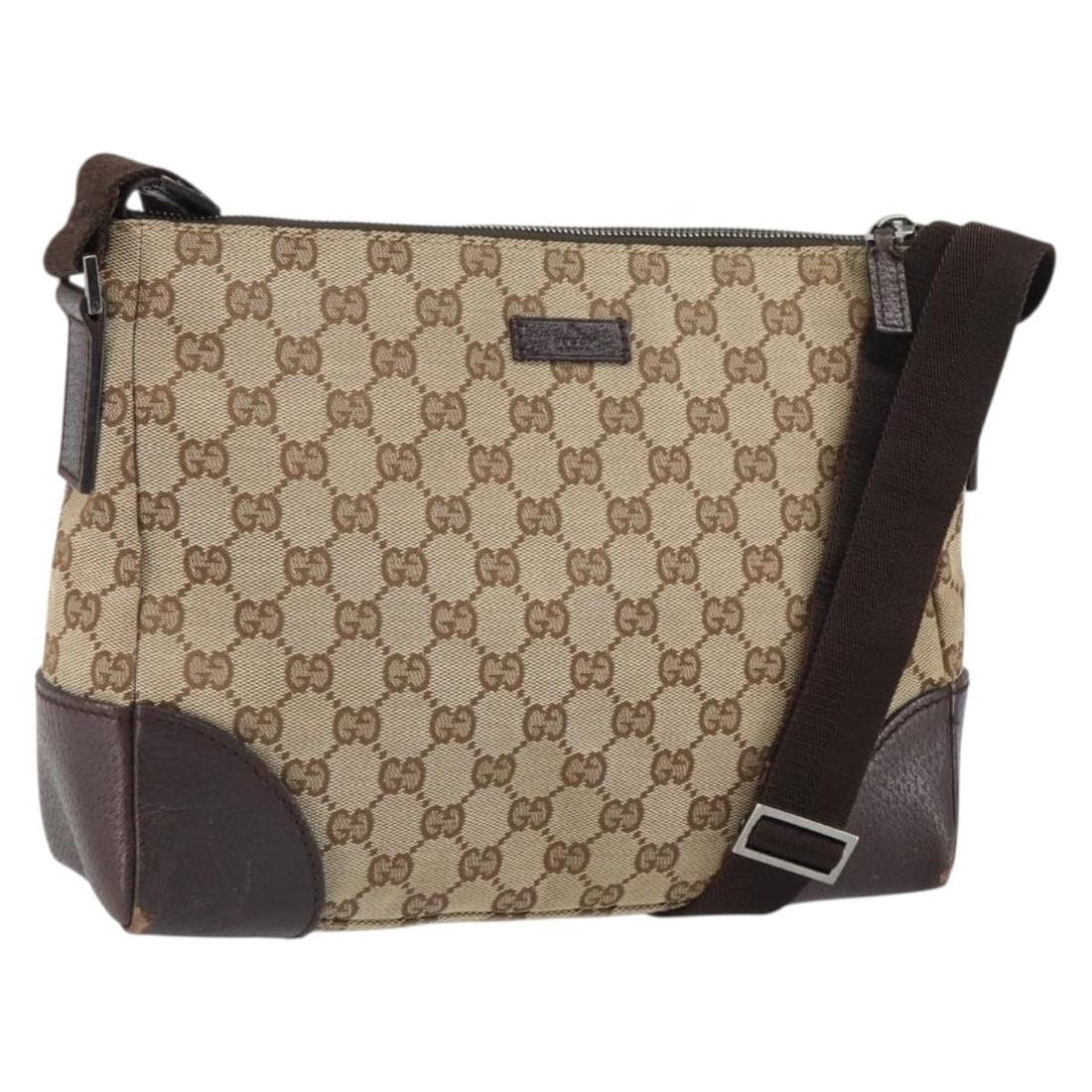 Beige GG Canvas Gucci 114273 Shoulder Bag with Silver Accents: Beige GG Canvas Gucci 114273 Shoulder Bag with Silver Accents This is a GUCCI GG Canvas Shoulder Bag in beige and silver tones, crafted in Italy. The bag features the signature GG canvas exterior with