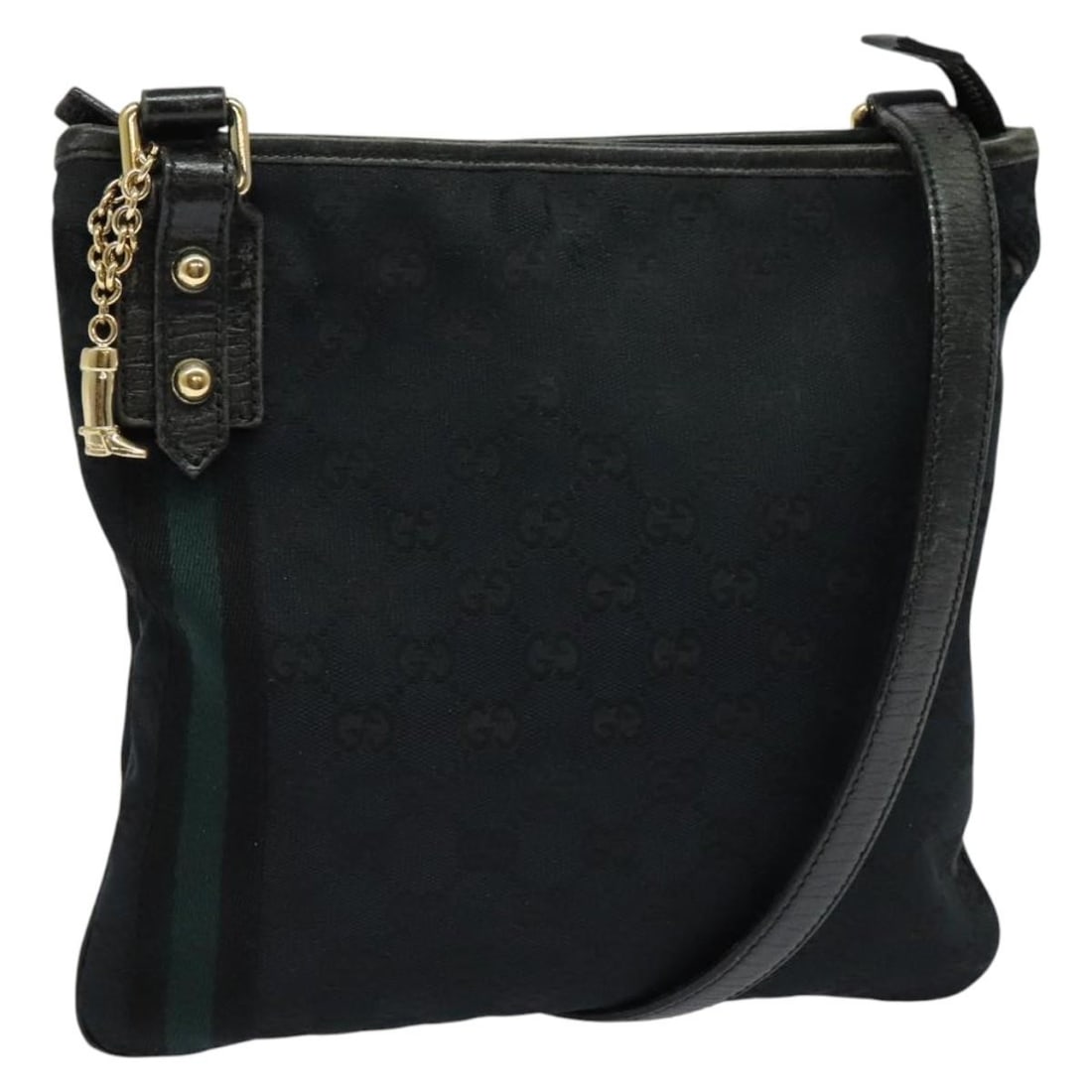 GUCCI GG Canvas Sherry Line Shoulder Bag Black Gold 144388 Auth Made in Italy (1 of 18)