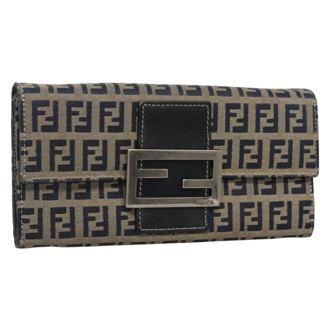 Fendi Zucchino Canvas Long Wallet Navy Silver Italy Authentic: Fendi Zucchino Canvas Long Wallet Navy Silver Italy Authentic This FENDI Zucchino Canvas Long Wallet combines luxury and functionality, crafted in Italy from durable Zucchino canvas in a sophisticated
