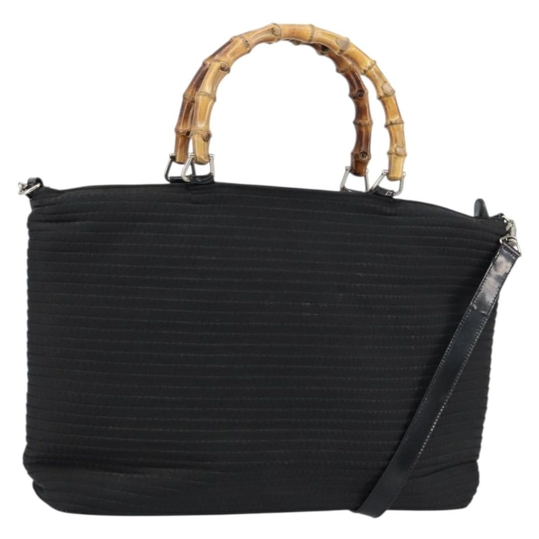GUCCI Bamboo 2way Hand Bag Black Silver Canvas 002 2058 0439 5 Authentic: GUCCI Bamboo 2way Hand Bag Black Silver Canvas 002 2058 0439 5 Authentic Elevate your accessory collection with this authentic GUCCI Bamboo Hand Bag, crafted in Italy. This stylish handbag features a