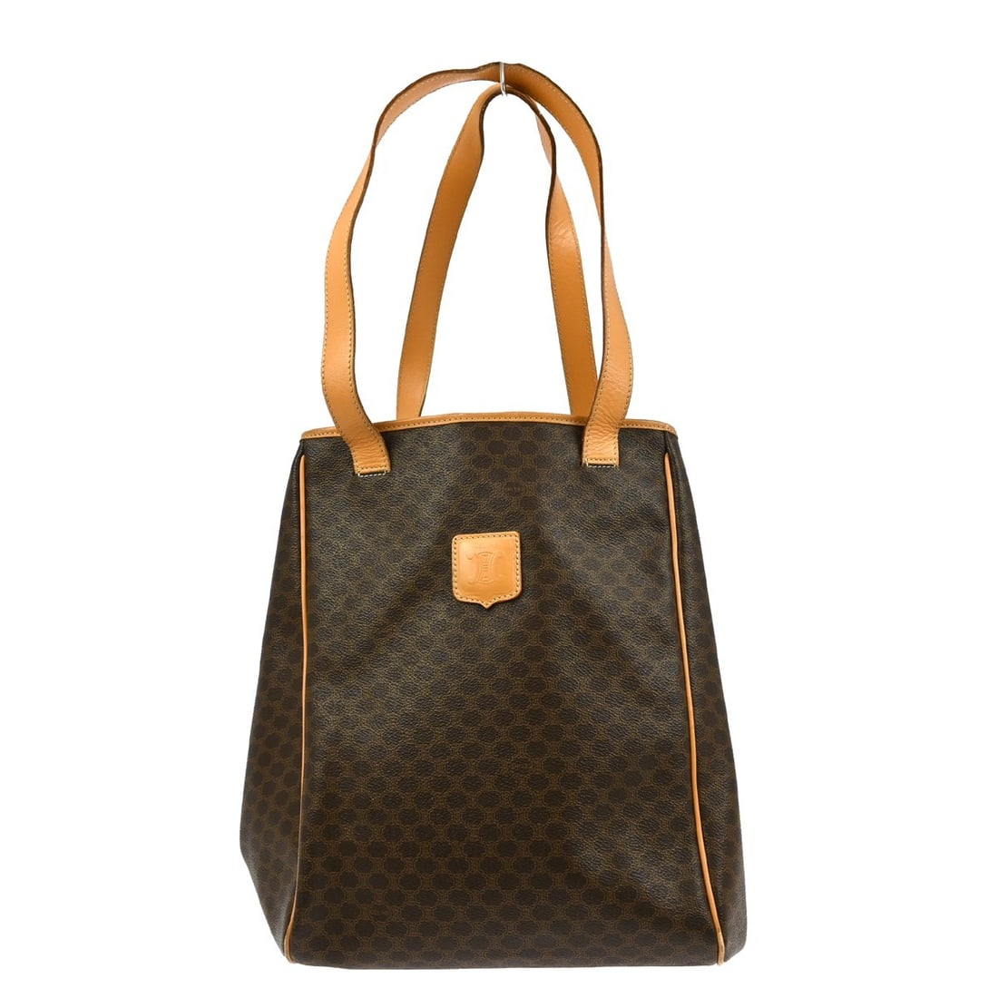 Celine Macadam Brown Leather PVC Top Handle Medium Bag: Celine Macadam Brown Leather PVC Top Handle Medium Bag This Celine Macadam top handle bag features a classic brown exterior with the iconic logo accents. Crafted from a combination of leather and PVC,