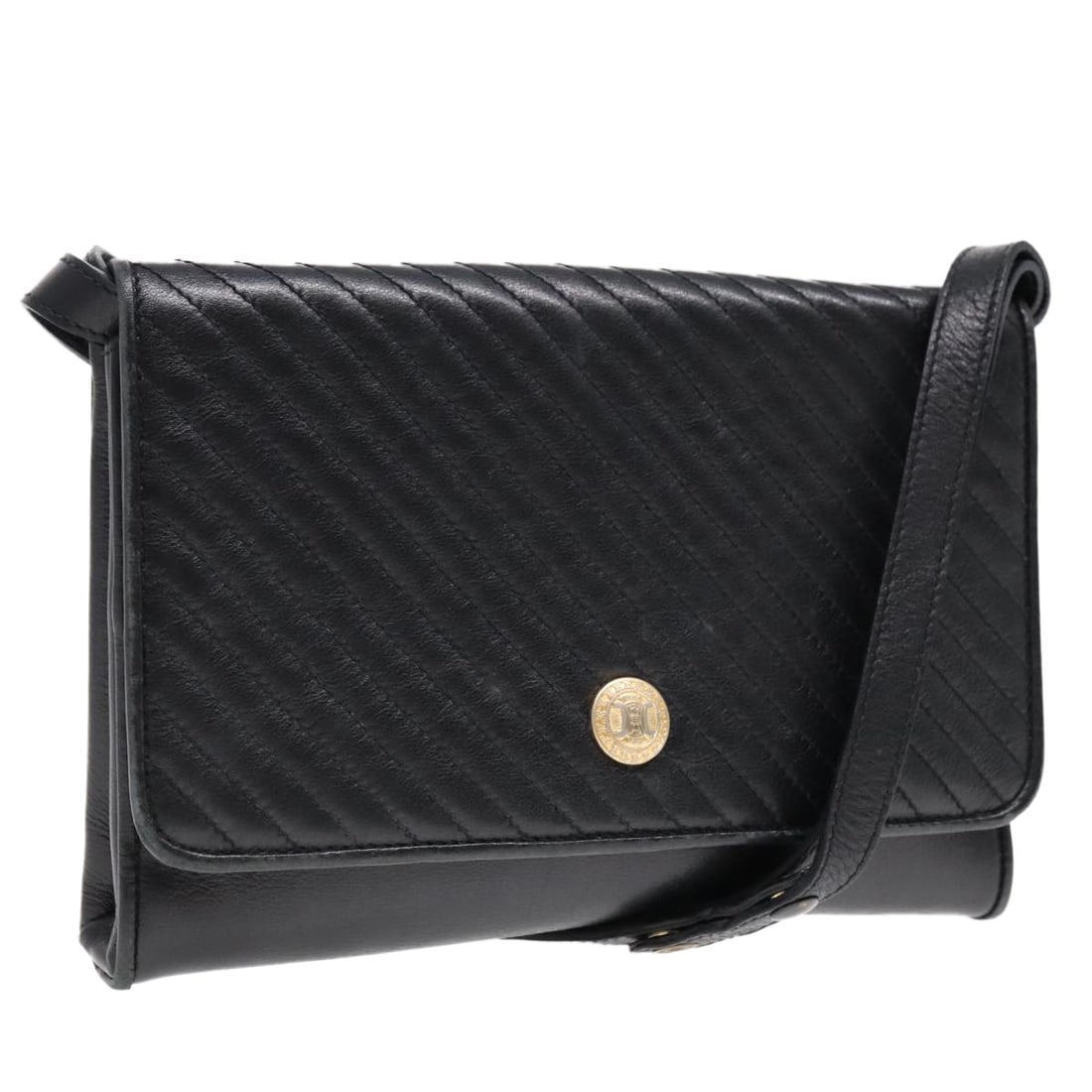 CELINE Black Gold Leather Shoulder Bag Made in Italy: CELINE Black Gold Leather Shoulder Bag Made in Italy This CELINE shoulder bag showcases a classic design in black leather with gold accents, crafted in Italy. The bag features a spacious interior with