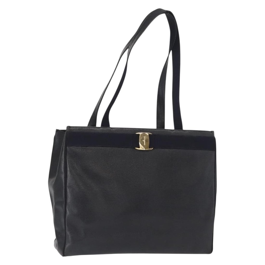 Salvatore Ferragamo Vala Leather Tote Bag Navy Gold Italy: Salvatore Ferragamo Vala Leather Tote Bag Navy Gold Italy The Salvatore Ferragamo Vala Tote Bag is a sophisticated accessory made from high-quality leather, showcasing a chic navy and gold color combi