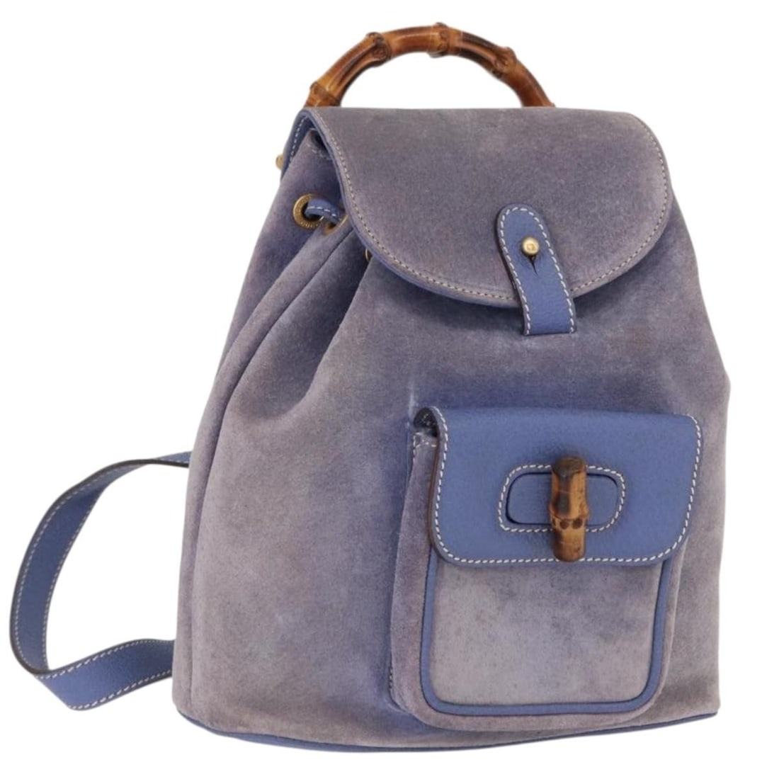 Gucci Purple Suede Bamboo Backpack Model 003 2058 0030 Italy: Gucci Purple Suede Bamboo Backpack Model 003 2058 0030 Italy This is a Gucci Bamboo backpack crafted from purple suede with gold-tone accents. The bag features a distinctive bamboo top handle and adju