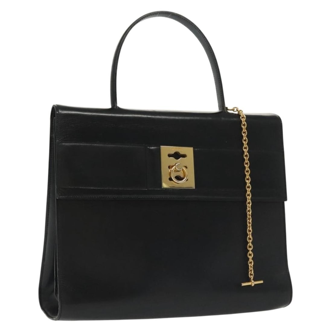 CELINE Black Leather Hand Bag with Gold Accents Auth 139446 (1 of 18)