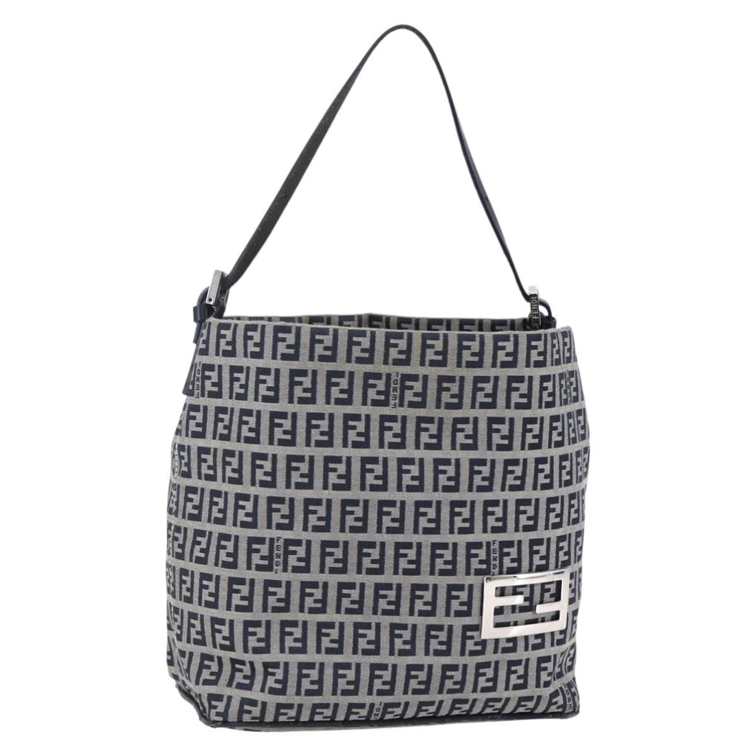 FENDI Zucchino Canvas Navy Silver Shoulder Bag Auth 150032: FENDI Zucchino Canvas Navy Silver Shoulder Bag Auth 150032 This authentic FENDI Zucchino Canvas Shoulder Bag in Navy and Silver is a stylish accessory that combines luxury with practicality. Crafted i