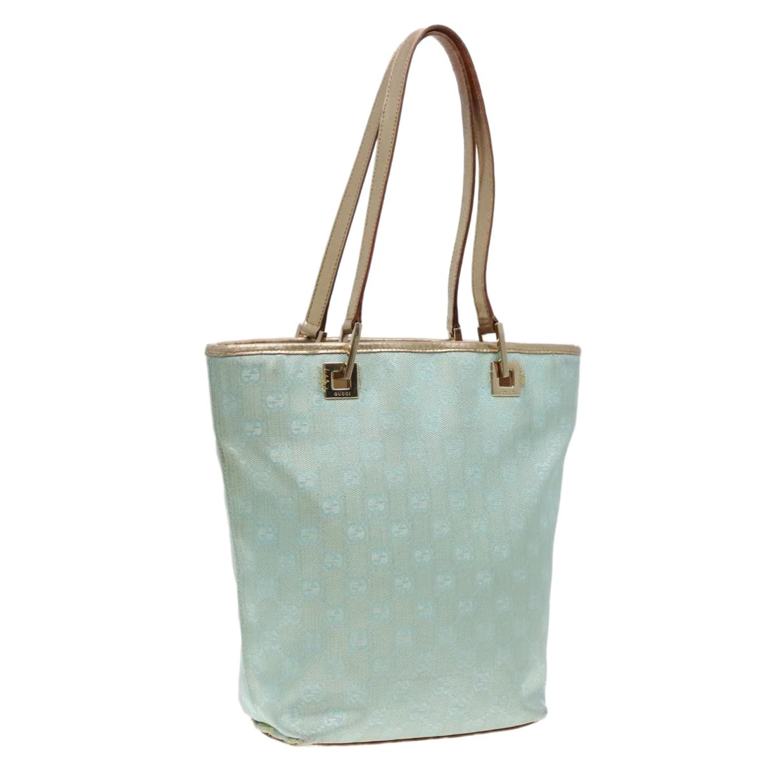 Authentic GUCCI GG Canvas Tote Bag Light Blue Gold 002 1099: Authentic GUCCI GG Canvas Tote Bag Light Blue Gold 002 1099 This authentic GUCCI GG Canvas Tote Bag features a stylish light blue and gold design. Crafted from durable GG Canvas, this tote is both fas