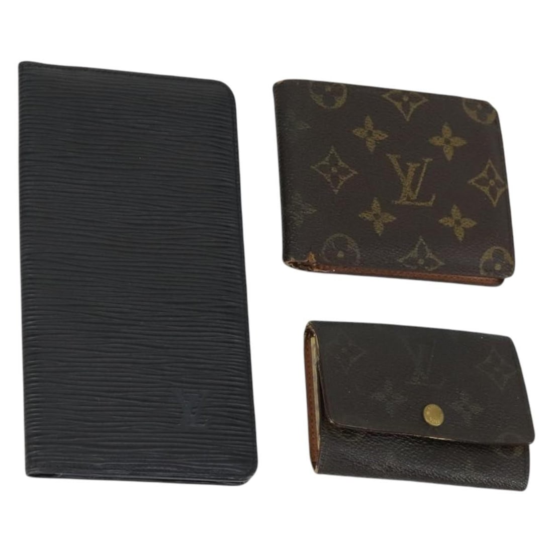 Set of 3 Louis Vuitton Monogram Canvas Black Wallets: Set of 3 Louis Vuitton Monogram Canvas Black Wallets This is a set of three Louis Vuitton wallets crafted from monogram canvas in a black colorway. The set is made in France and features the signature