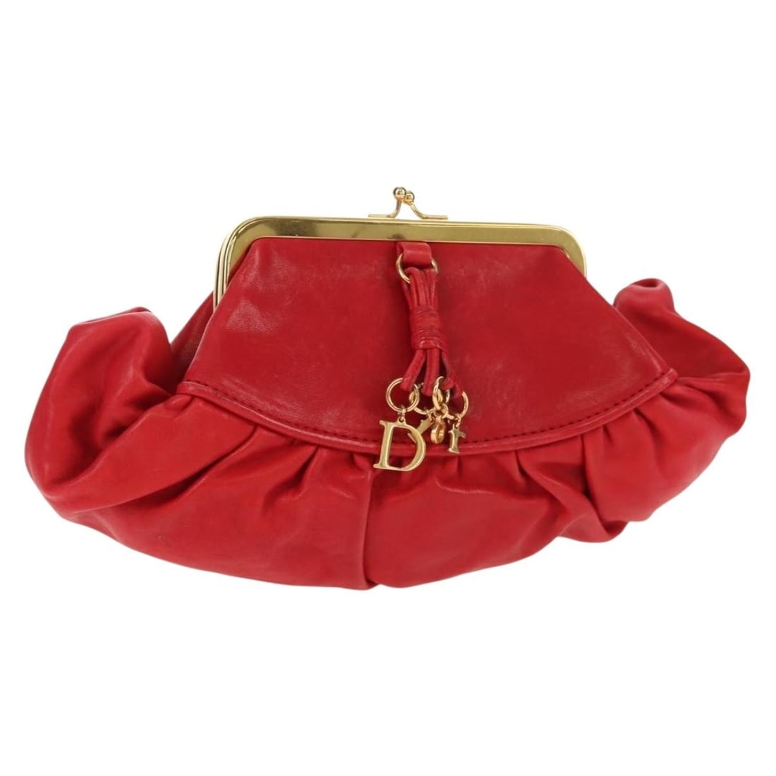 Christian Dior Red Leather Pouch with Gold Accents Authentic (1 of 18)