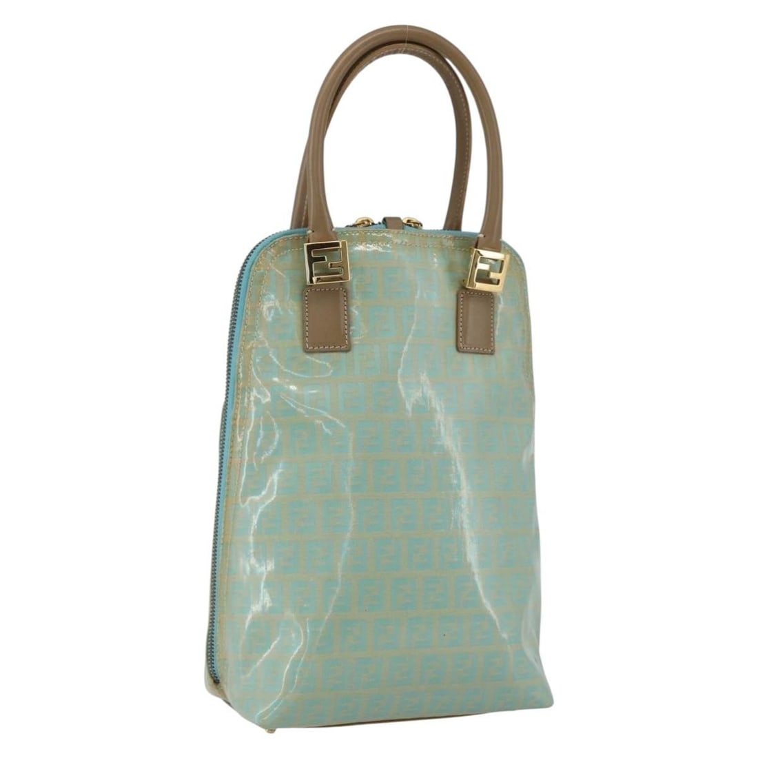 FENDI Zucchino Canvas Hand Bag Light Blue Gold Authentic 159738: FENDI Zucchino Canvas Hand Bag Light Blue Gold Authentic 159738 Introducing the Fendi Zucchino Canvas Hand Bag, a stylish accessory crafted in Italy. This bag features a striking light blue and gold c