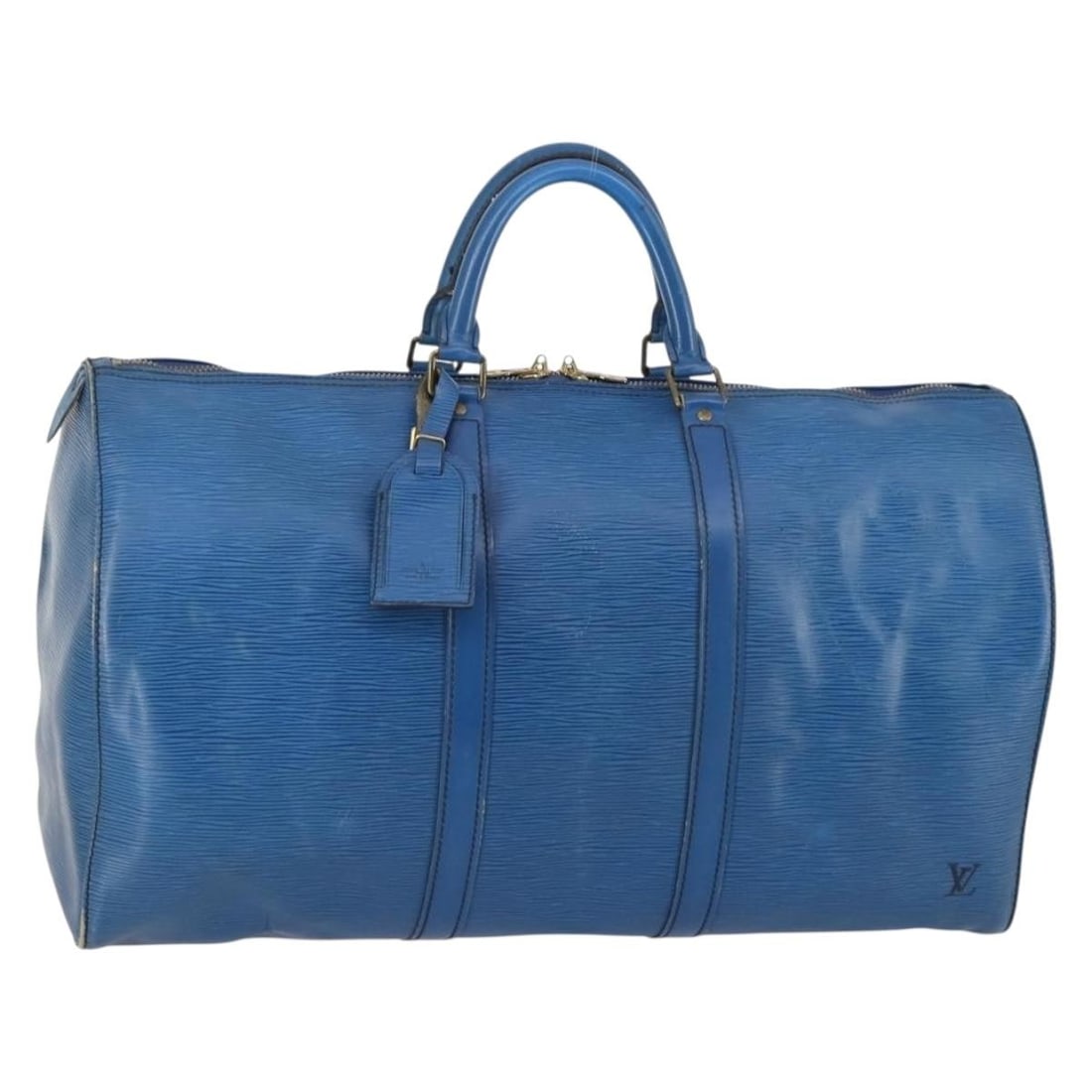 LOUIS VUITTON Epi Keepall 50 Blue Boston Bag M42965 with Name Tag: LOUIS VUITTON Epi Keepall 50 Blue Boston Bag M42965 with Name Tag This LOUIS VUITTON Epi Keepall 50 Boston Bag in a vibrant blue hue is a stylish and functional accessory for any traveler. Crafted fro