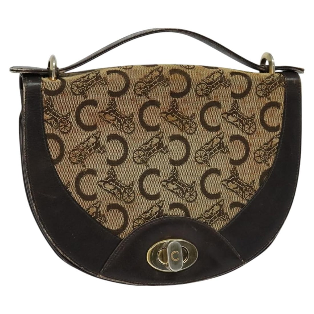 CELINE C Sulky Hand Bag Brown Gold Canvas Auth 127253: CELINE C Sulky Hand Bag Brown Gold Canvas Auth 127253 Introducing the CELINE C Sulky Hand Bag, a sophisticated accessory that combines functionality with a stylish design. Crafted from durable canvas,