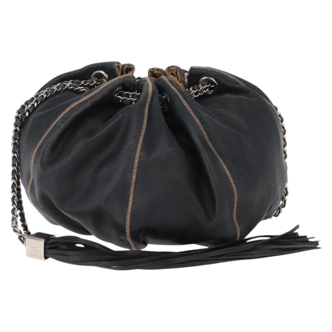 CHANEL Black Leather Chain Shoulder Bag Silver Hardware Auth 147553 (1 of 18)