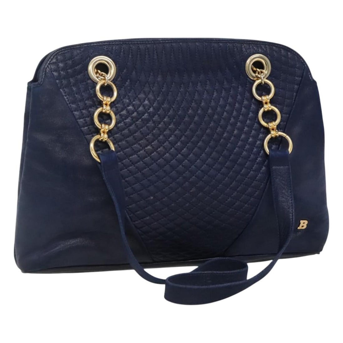BALLY Navy Gold Leather Shoulder Bag Made in Italy (1 of 18)