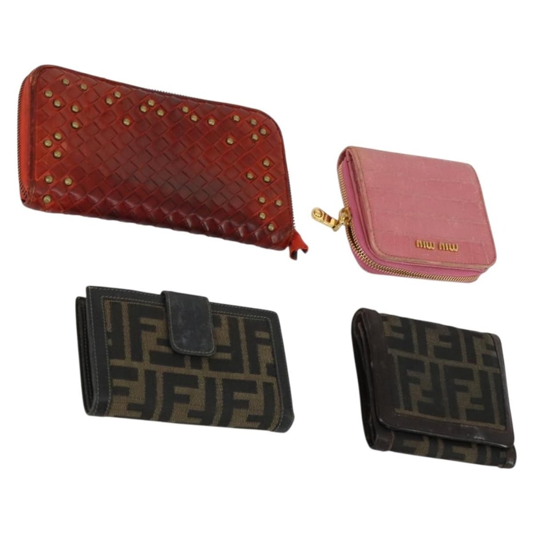 Set of 4 Designer Wallets Red Brown Pink by Bottega Veneta Miu Miu Fendi (1 of 18)