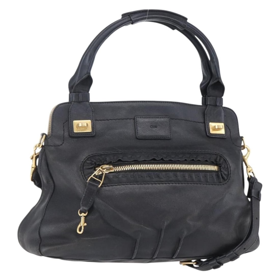 Chloe Etel 2-Way Leather Hand Bag Black Gold Auth BA8052: Chloe Etel 2-Way Leather Hand Bag Black Gold Auth BA8052 This stylish Chloe Etel Hand Bag combines elegance and functionality, crafted from luxurious leather in a striking black and gold color scheme.