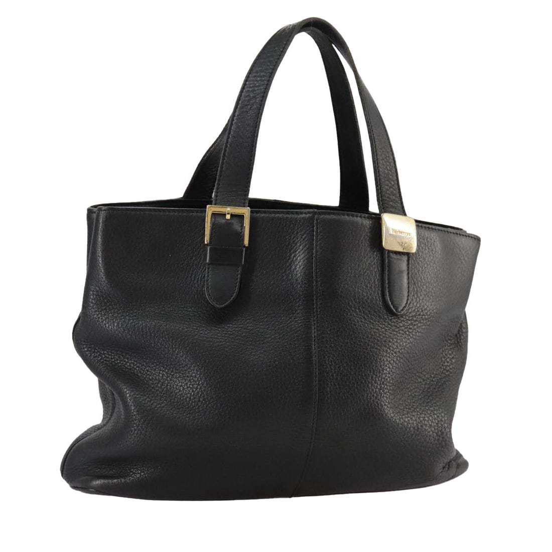 Burberrys Leather Hand Bag Black Gold Vintage Style: Burberrys Leather Hand Bag Black Gold Vintage Style This Burberrys hand bag is a stylish accessory crafted from high-quality leather in a striking black and gold color scheme. With dimensions of appro