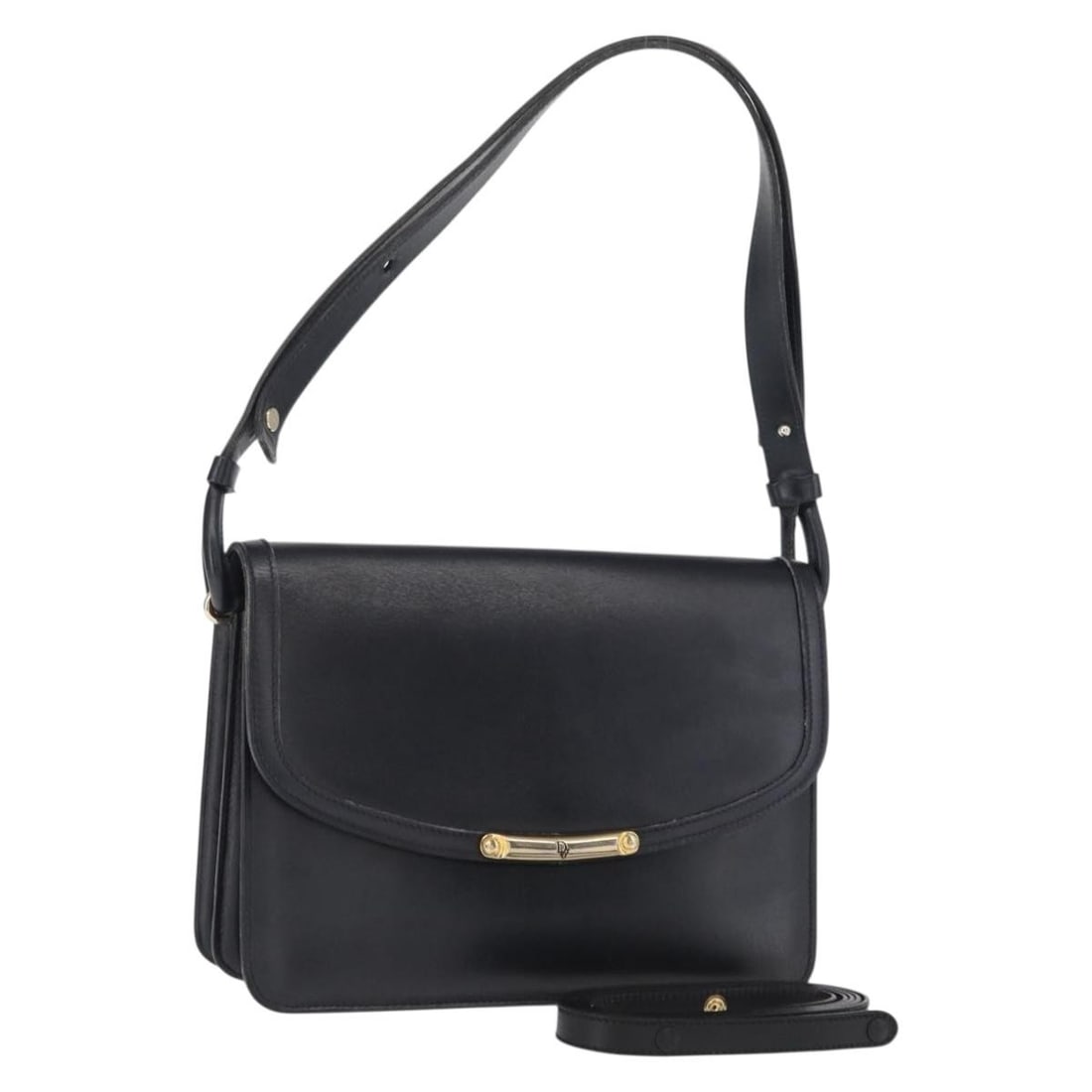 Christian Dior Navy Leather Shoulder Bag with Gold Accents and Two-Way Strap: Christian Dior Navy Leather Shoulder Bag with Gold Accents and Two-Way Strap This Christian Dior shoulder bag features navy leather with gold-tone accents, offering versatile 2-way styling. Made in Fr