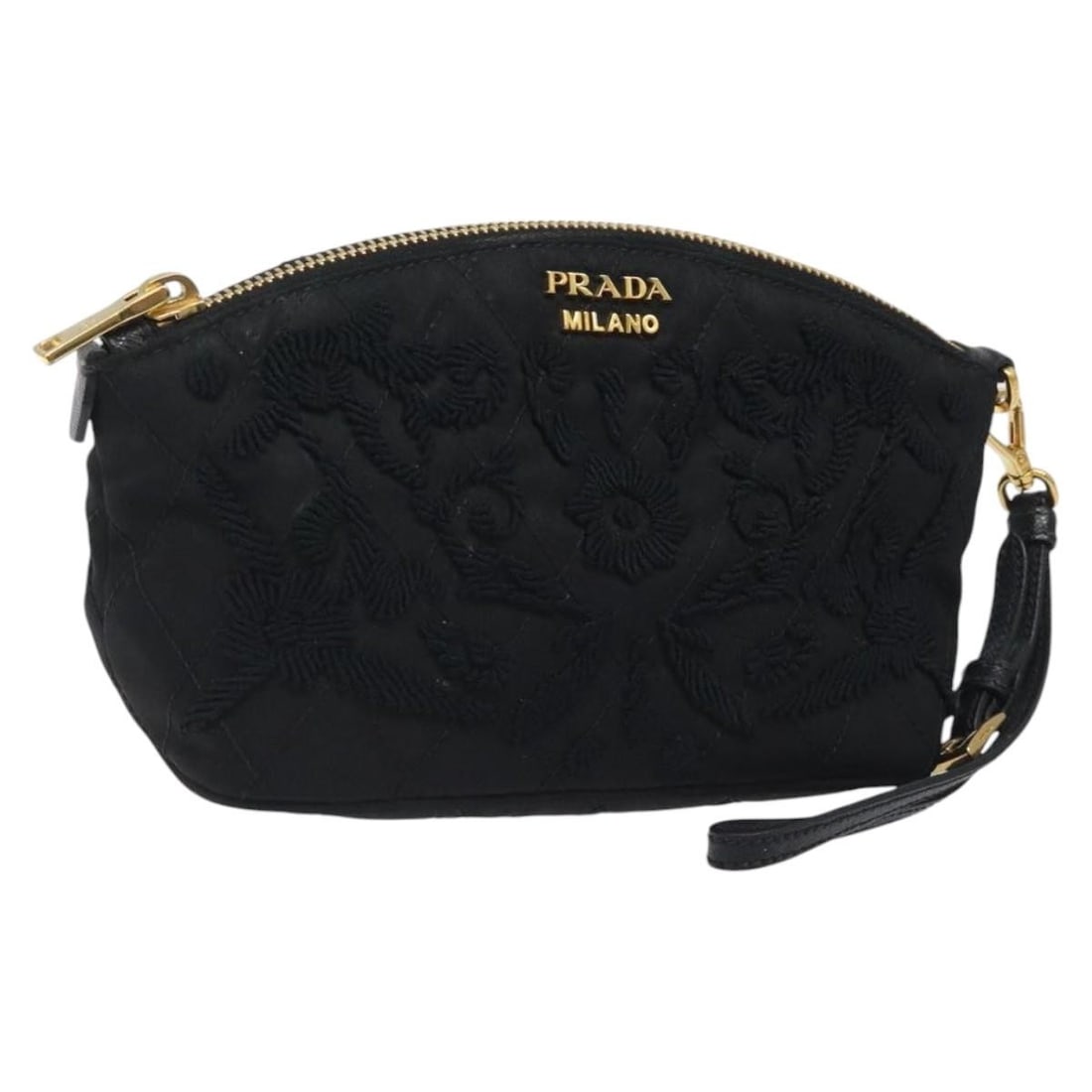 PRADA Gold Black Nylon Pouch AM8260 Made in Italy: PRADA Gold Black Nylon Pouch AM8260 Made in Italy This authentic PRADA pouch features a stylish combination of gold and black nylon, crafted in Italy. Designed for practicality, this pouch is perfect