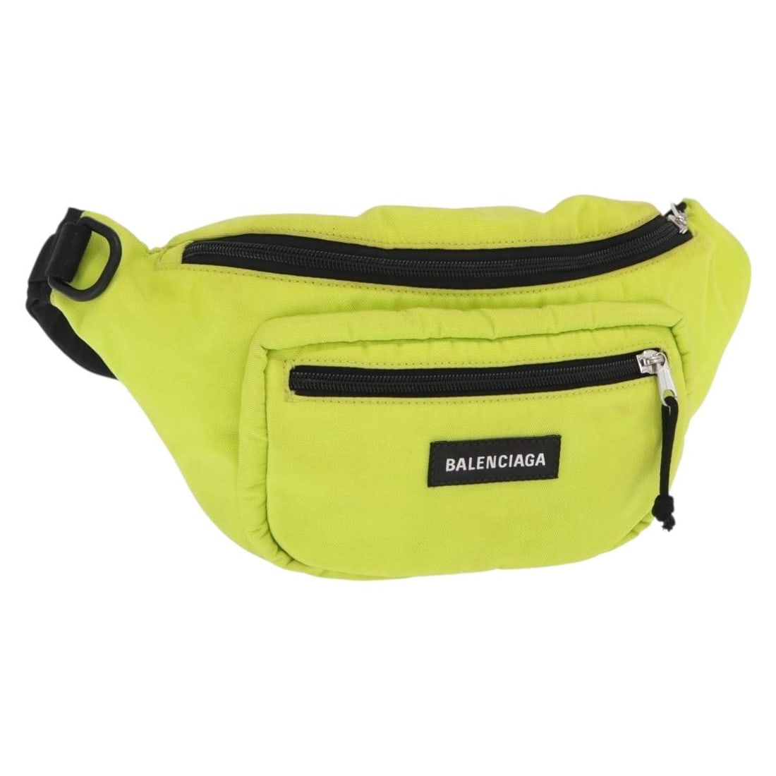 Balenciaga Nylon Yellow Silver Waist Bag Style 567041 Italy: Balenciaga Nylon Yellow Silver Waist Bag Style 567041 Italy This Balenciaga waist bag features a yellow and silver nylon exterior with silver-tone hardware. It is designed with an adjustable shoulder