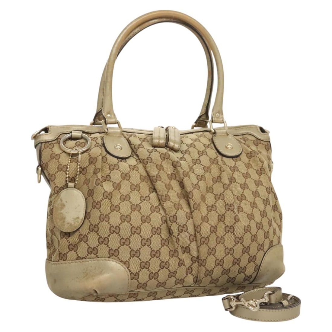 GUCCI GG Canvas Hand Bag 285730 Beige Gold Authentic (1 of 18)