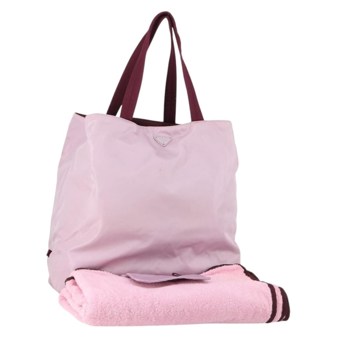 PRADA Pink Silver Nylon Tote Bag Authentic 151026 Italy: PRADA Pink Silver Nylon Tote Bag Authentic 151026 Italy This stylish PRADA tote bag is crafted from durable nylon in a chic pink and silver colorway. Made in Italy, this bag features a spacious interi
