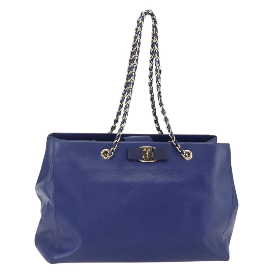 Salvatore Ferragamo Vala Chain Tote Bag Leather Blue Gold Auth Italy: Salvatore Ferragamo Vala Chain Tote Bag Leather Blue Gold Auth Italy Elevate your style with this Salvatore Ferragamo Vala Chain Tote Bag, crafted from premium leather in a striking blue and gold colo