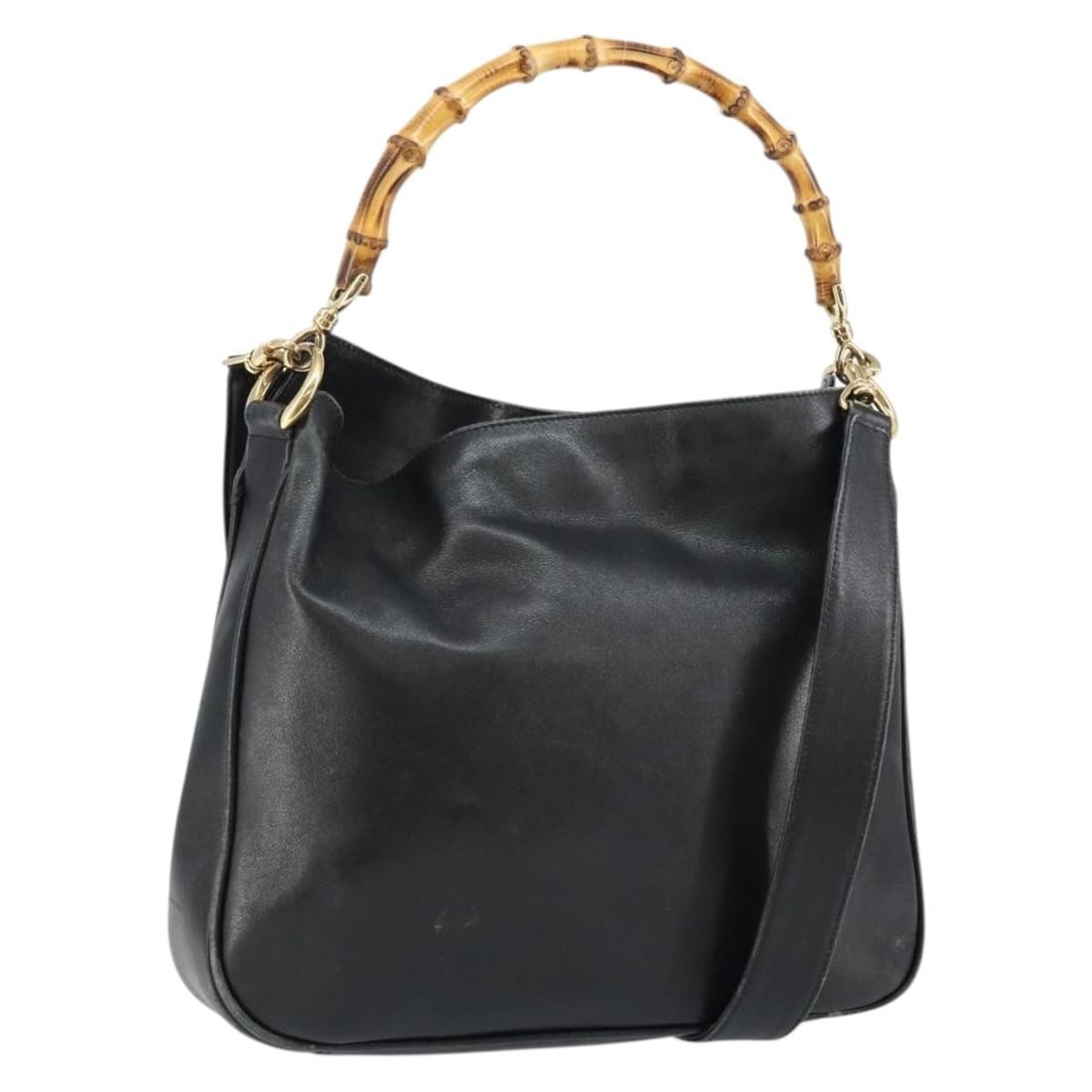 GUCCI Bamboo Leather Hand Bag Black Gold Authentic 143579: GUCCI Bamboo Leather Hand Bag Black Gold Authentic 143579 Experience luxury with the GUCCI Bamboo Hand Bag, a sophisticated accessory made of high-quality leather in a striking black and gold color co