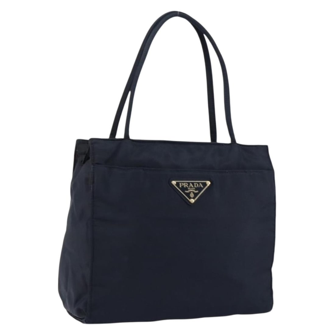PRADA Navy Gold Nylon Hand Bag Auth 154517 Italy: PRADA Navy Gold Nylon Hand Bag Auth 154517 Italy This PRADA Hand Bag is a stylish accessory crafted from durable nylon in a sophisticated navy and gold color scheme. The bag features a spacious interi