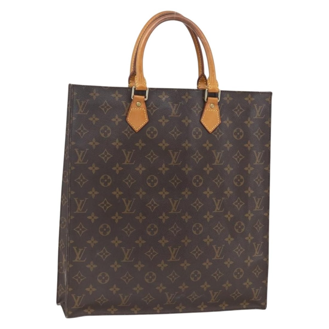 Louis Vuitton Sac Plat Monogram Canvas Handbag M51140 France: Louis Vuitton Sac Plat Monogram Canvas Handbag M51140 France This is a Louis Vuitton Monogram Sac Plat hand bag crafted from monogram canvas with leather trim. The bag features dual top handles, a spa