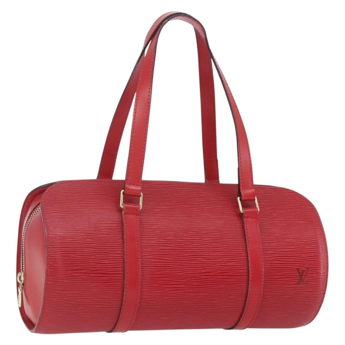 Red Epi Leather Soufflot Handbag by Louis Vuitton Model M52227: Red Epi Leather Soufflot Handbag by Louis Vuitton Model M52227 This Louis Vuitton Epi Soufflot handbag features a classic red Epi leather exterior, offering both durability and timeless style. Made in
