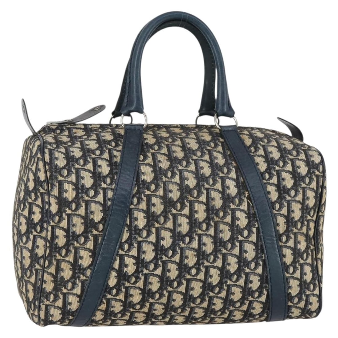 Christian Dior Navy Silver Trotter Canvas Boston Bag Auth 151344: Christian Dior Navy Silver Trotter Canvas Boston Bag Auth 151344 Introducing the Christian Dior Trotter Canvas Boston Bag, a stylish accessory that combines luxury with practicality. Crafted in France