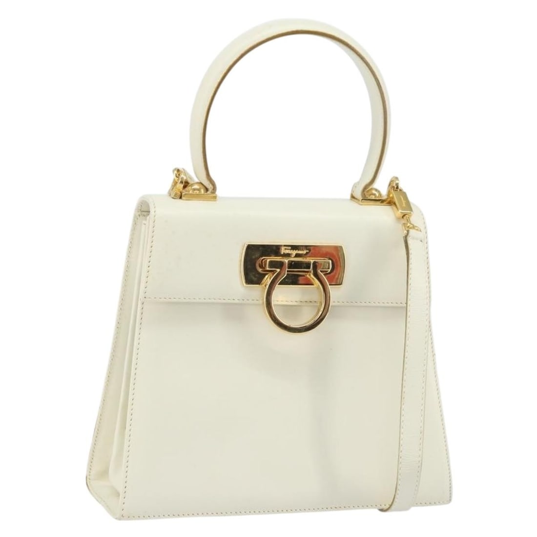 White Leather Salvatore Ferragamo Gancini 2way Handbag with Shoulder Strap (1 of 18)